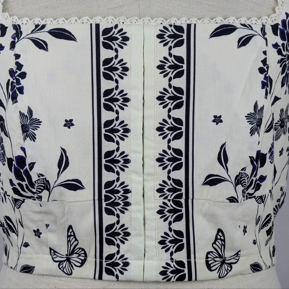Avec Les Filles Corset Top Cropped Square Neck Sleeveless Floral Natural M NWT - Picture 4 of 16